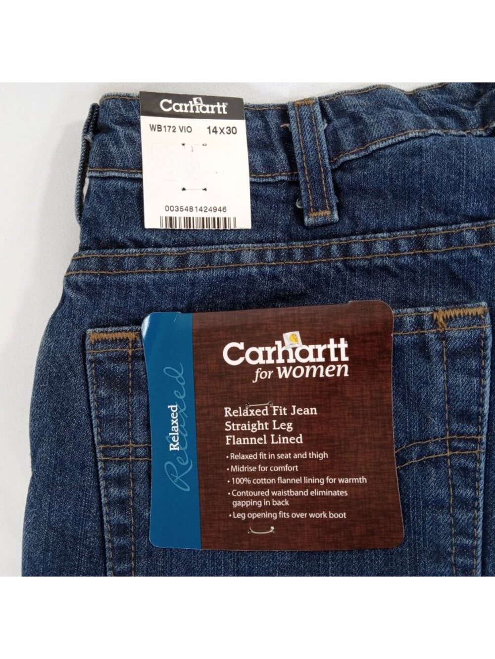 Carhartt Women's Relaxed Fit Straight Leg Flannel Lined Jeans Blue Size 14 x 30